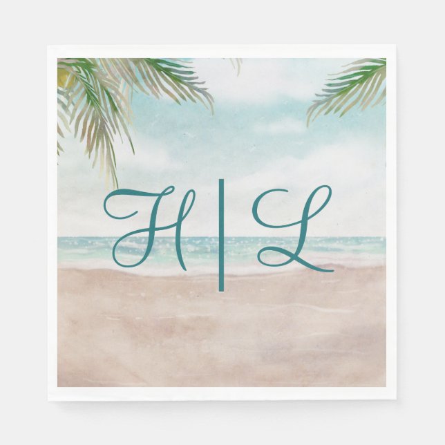 Serviette En Papier Island Breeze Sandy Beach Mariage Monogramme Dîner (Devant)