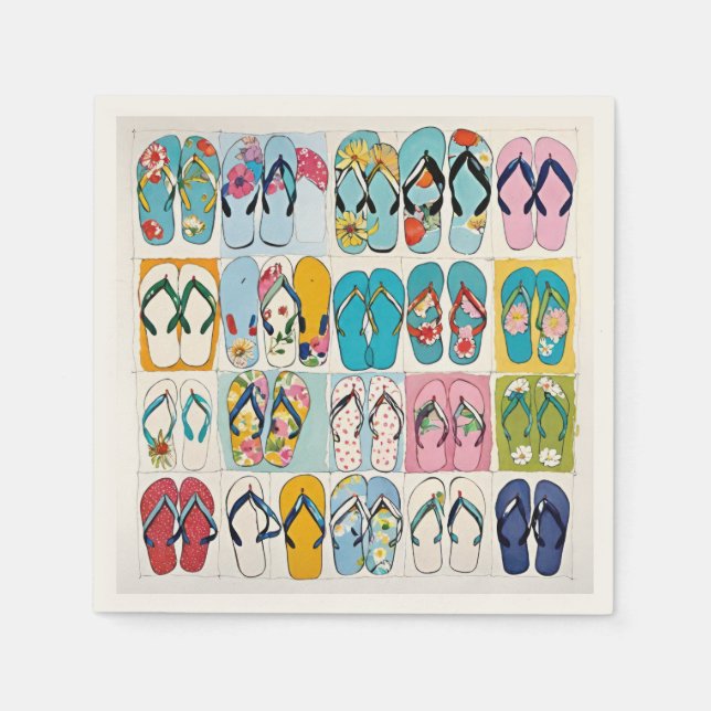 Serviette En Papier Island Summer Beach Vacances Floral Flip Flops (Devant)