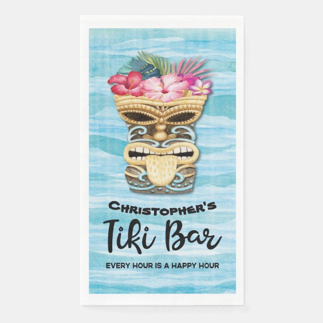 Serviette En Papier Island Tropical Tiki Bar Monogrammé (Devant)