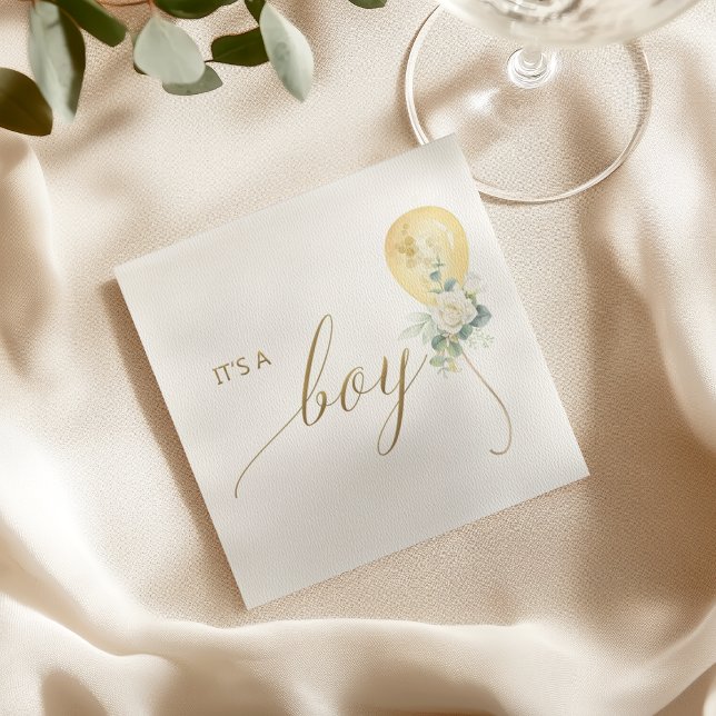Serviette En Papier It’s A Boy Baby Shower –Gold Balloon & Greenery (Créateur téléchargé)