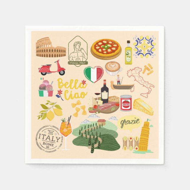 Serviette En Papier Italie Symboles Amateurs de voyage (Devant)