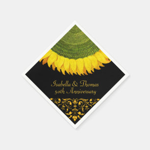 Serviette En Papier Italien Tournesol Noir Anniversaire Napkin