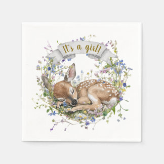 Serviette En Papier It's a girl Woodland Baby Shower
