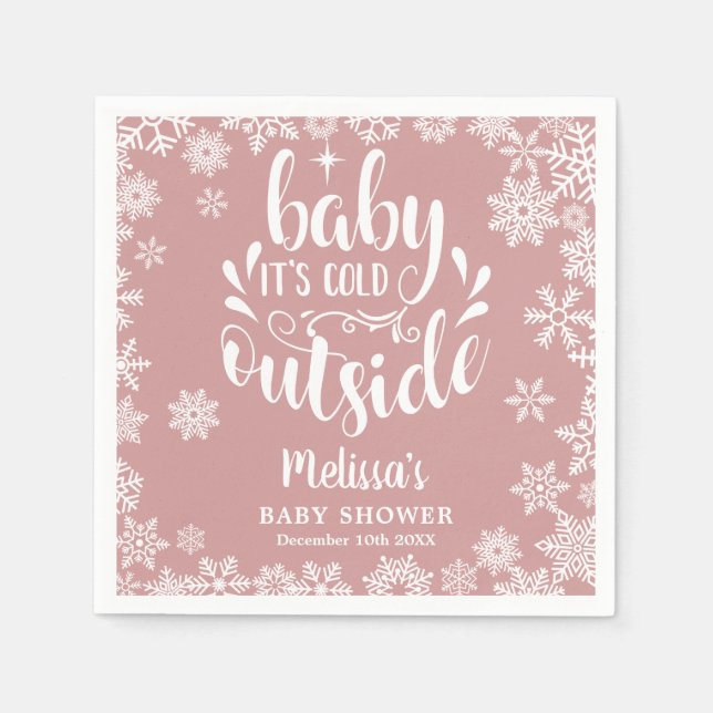 Serviette En Papier It's Cold Outside Pink Girl Winter Baby Shower (Devant)