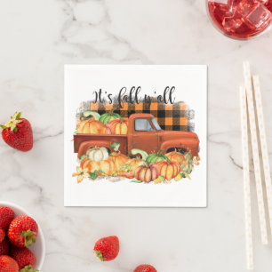 Serviette En Papier Its Fall Yall Quote   Vintage Truck with Pumkins