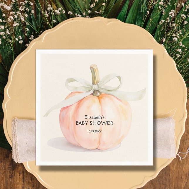 Serviette En Papier Ivory Bow Petit Baby shower Citrouille (Ivory Bow Little Pumpkin Gender Neutral Baby Shower Napkins)