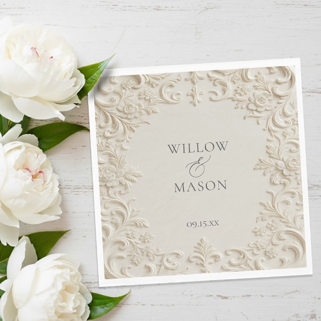 Serviette En Papier Ivory Embossed Scroll Floral Wedding Napkins (Ivory Embossed Scroll Floral Paper Wedding Napkins)