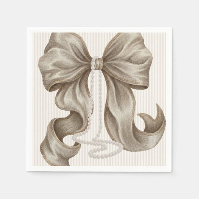 Serviette En Papier Ivory Striped Bow and Pearl Necklace (Devant)