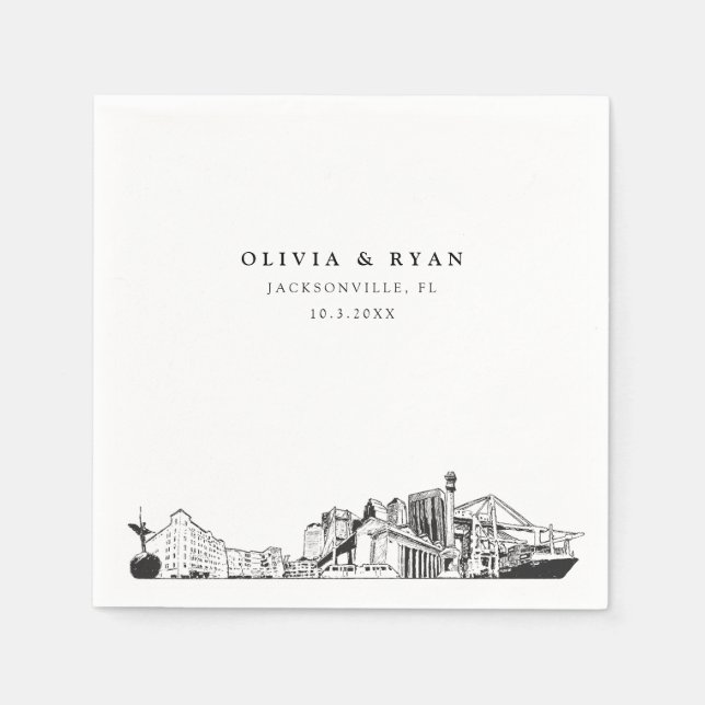 Serviette En Papier Jacksonville Skyline Mariage Paper Cocktail Napkin (Devant)