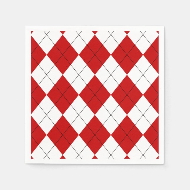 Serviette En Papier Jacquard preppy Tartan Diamond Plaid Rouge Blanc (Devant)