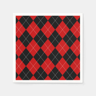 Serviette En Papier Jacquard preppy Tartan Diamond Plaid Rouge Noir