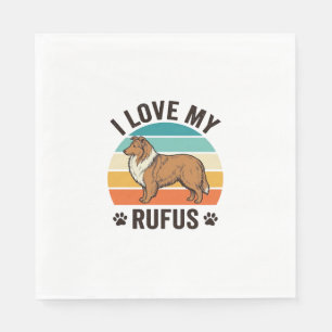 Serviette En Papier J'adore mon design de chien vintage Rufus_1