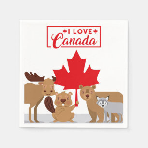 Serviette En Papier J'aime le Canada Orignal Castor Ours Loup   Fête d