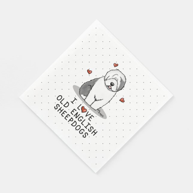 Serviette En Papier J'aime les vieux bergers anglais (Grey 1) mignonne (Coin)