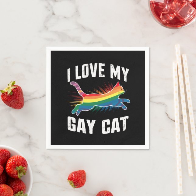 Serviette En Papier J'Aime Mon Chat Gay Funny Rainbow Pride Lgbt (En situation)