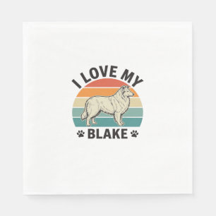 Serviette En Papier J'aime mon chien Blake rétro gravure Design_1