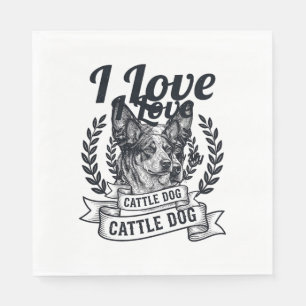 Serviette En Papier J'aime mon chien de troupeau design de gravure vin