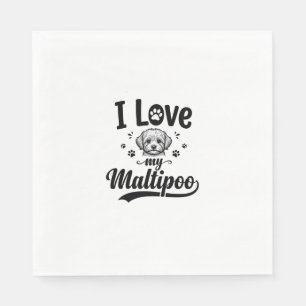 Serviette En Papier J'aime mon design de chien vintage gravure Maltipo