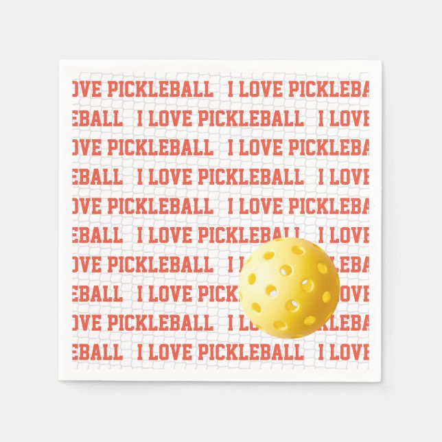 Serviette En Papier J'AIME PICKLEBALL Sports amusant Yellow Ball Net T (Devant)