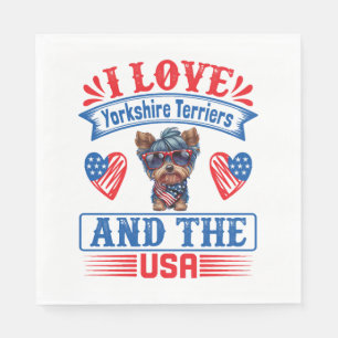 Serviette En Papier J'aime Yorkshire Terriers et les USA 01