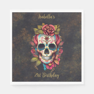 Serviette En Papier Jalon du crâne de sucre floral Anniversaire