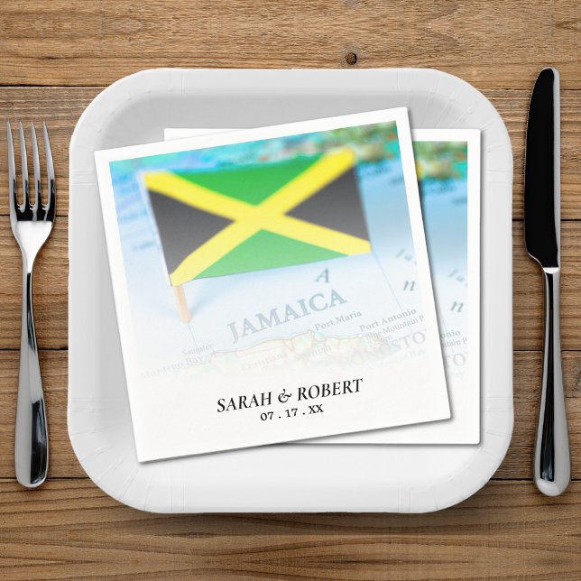 Serviette En Papier Jamaïque Jamaïque Jamaïque Jamaïque Mariage Carte  (Jamaica Jamaican Flag Map Wedding Napkins)