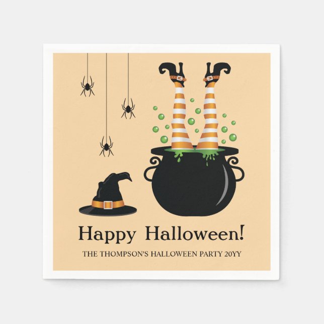 Serviette En Papier Jambes De Sorcière Sticking Halloween Cauldron (Devant)