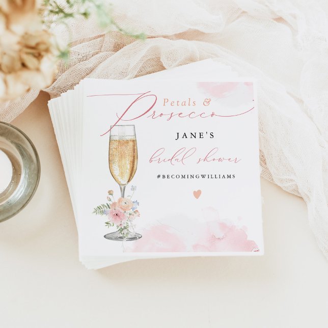 Serviette En Papier JANE Blush Floral Petales & Prosecco Enterrement d (Créateur téléchargé)