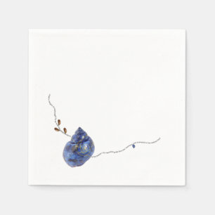 Serviette En Papier Japon Kintsugi bleu coquillage poème or côte