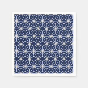 Serviette En Papier japonais wagara asanoha géométrique bleu blanc