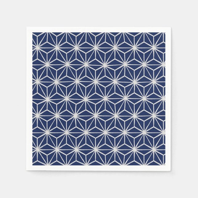 Serviette En Papier japonais wagara asanoha géométrique bleu blanc (Devant)