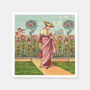 Serviette En Papier Jardin Cultivation Flower Woman Art Antique