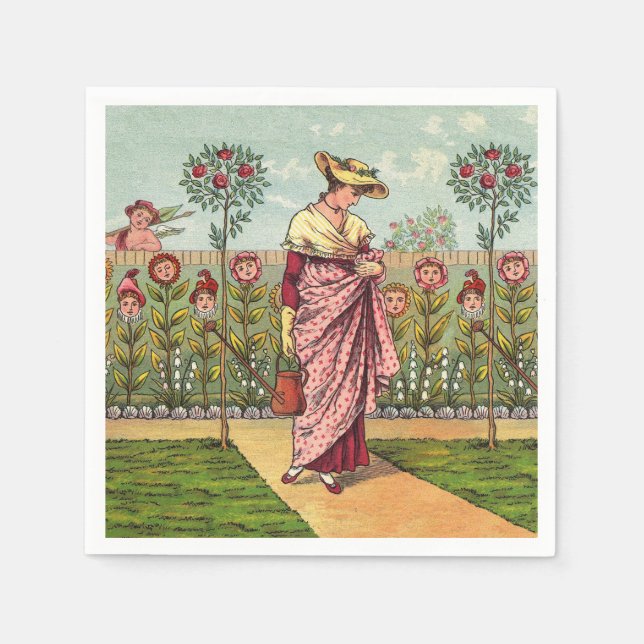 Serviette En Papier Jardin Cultivation Flower Woman Art Antique (Devant)