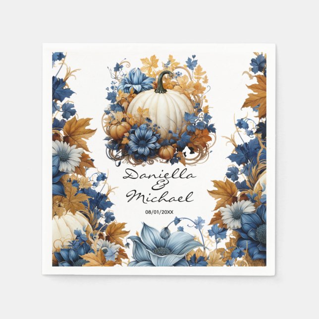 Serviette En Papier Jardin d'automne élégant Citrouille blanc (Devant)