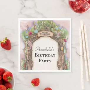 Serviette En Papier Jardin de Fées de la Forêt Enchantée sur Rose