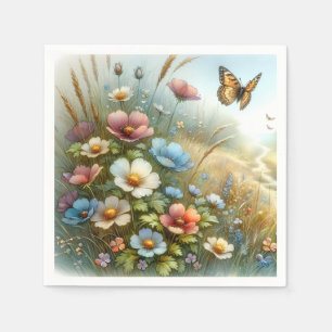 Serviette En Papier Jardin de papillons de la prairie fleurie