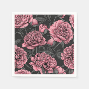 Serviette En Papier Jardin de pivoine nocturne rose et gris
