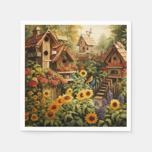 Serviette En Papier Jardin de tournesol 13 Maisons d'oiseaux Oiseaux b