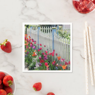 Serviette En Papier Jardin de tulipes clôture blanche en bois papier