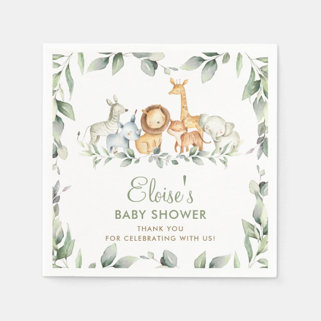 Serviette En Papier Jardin de verdure Animaux de la Jungle Baby shower (Devant)