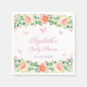 Serviette En Papier Jardin des papillons floraux féminin Pastel Anniv