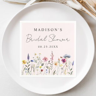 Serviette En Papier Jardin Élégant de Fleurs Sauvages Rose Pâle pour u