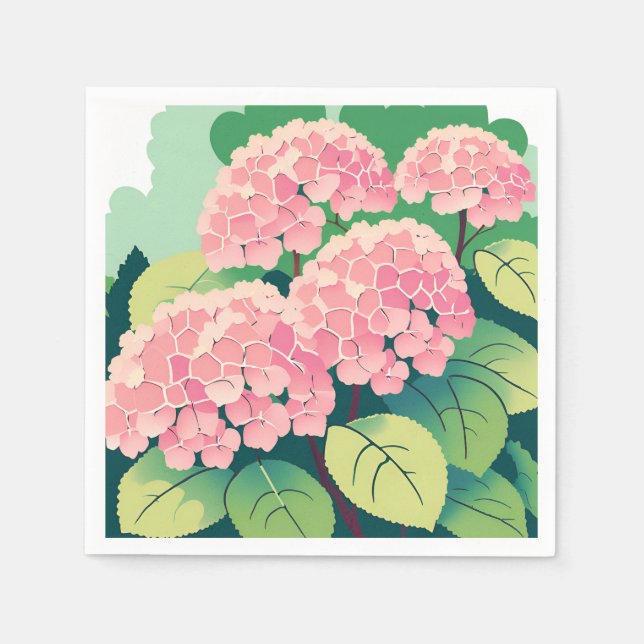 Serviette En Papier Jardin Élégant Floral Hortensia Rose (Devant)