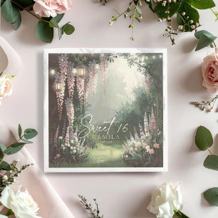 Serviette En Papier Jardin enchanté Sweet 16 rose ID1163
