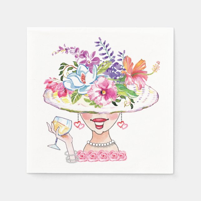 Serviette En Papier Jardin Fleur Casquette Dame _Vin blanc serviettes (Devant)