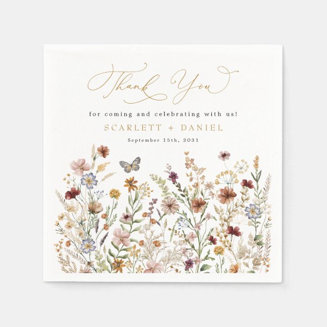Serviette En Papier Jardin Fleur sauvage rustique Merci Mariage Floral (Devant)