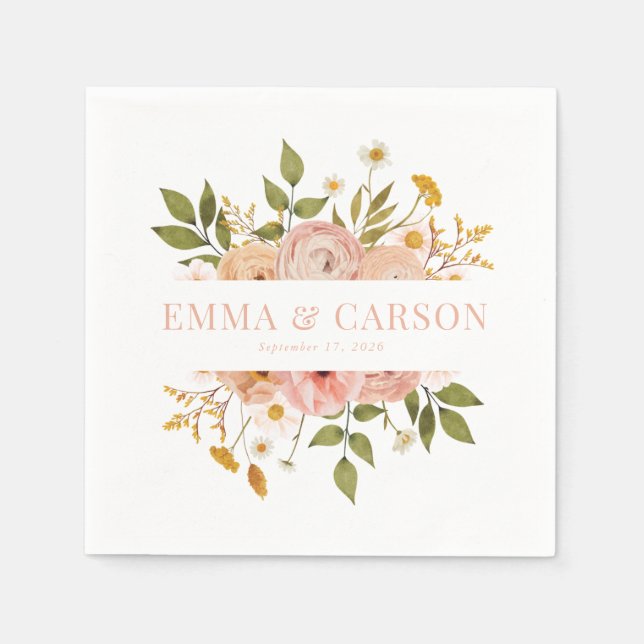 Serviette En Papier Jardin fleuri rose pâle réception de mariage (Devant)