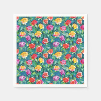 Serviette En Papier Jardin fleuri vibrant, motif de rose coloré