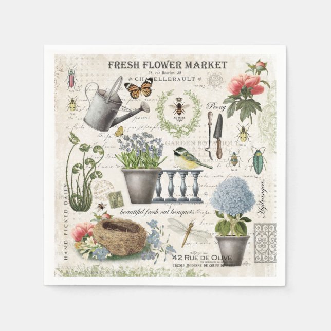 Serviette En Papier Jardin fleuri Vintage (Devant)