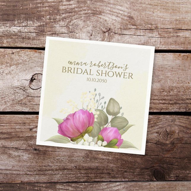 Serviette En Papier Jardin Floral Aquarelle de Mariage aux Pivoines (Créateur téléchargé)